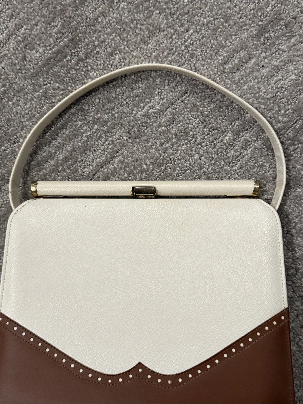 Vintage 1960s Naturalizer White Saddle Brown Wingtip Handbag Retro Mod